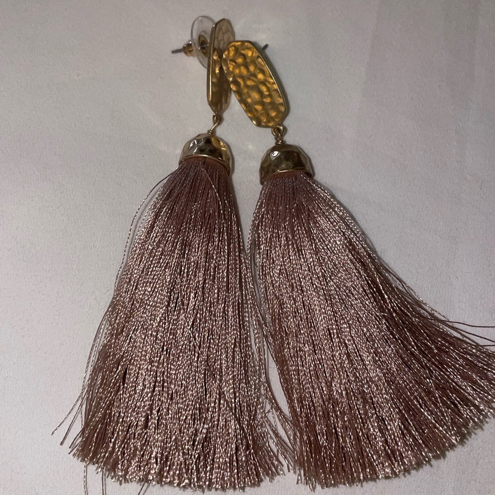 Champagne Gold/Tan Tassel Earrings